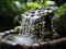 a water fountain with rocks and water flowing over it