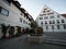 Water fountain spring in pedestrian zone market square of charming town of Riedlingen in Baden-Wuerttemberg Germany