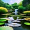 Water garden serenade.Serenity and beauty amidst floating lily pads, blooming lotus flowers.AI generated