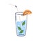 Water glass with mint leaf, orange slice and straw. Cold fresh aqua drink infused with citrus fruit and peppermint