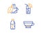Water glass, Mint tea and Water bottle icons set. Dry cappuccino sign. Vector