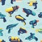 Water Guns Seamless Pattern. Bright And Playful Design Featuring Various Water Guns In Different Colors And Sizes