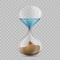 Water in hourglass becomes a sand. Sandglass isolated on transpa