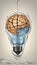 Water-Infused Human Brain Lightbulb Concept: Illuminating Innovation and Creativity.