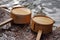 Water ladles at Itsukushima Shrine in Hiroshima, Japan