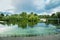 Water landscape before a thunderstorm overlooking the islands