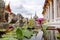 Water lily flower with tigers statues at Wat Arun Temple in Bangkok