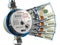 Water meter with dollar money. Water consumption, cost of utilities and saving concept