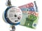 Water meter with euro money. Water consumption, cost of utilities and saving concept