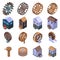 Water mill icons set, isometric style