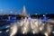 Water Mist Illuminated Fountain in Warsaw at Night