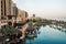 Water oasis on the territory of Madinat Jumeirah Mina a Salaam in the early morning.