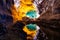 Water optical illusion reflection in Cueva de los Verdes, an amazing lava tube and tourist attraction on Lanzarote island, Spain