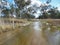 Water over the road after rains in spring in a natural bushland, wetland area.