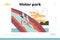 Water park attraction landing page with girl riding down water slide in pool have fun in aqua park