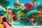 water park with colorful slides and attractions for kids