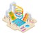 Water park isometric. Aquapark kids slide waterslide aqua recreation summer activities swimming pool leisure game