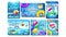 Water Park And Pool Party Promo Banners Set Vector