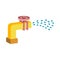 Water pipe with open valve and spray of water.Vector isometric and 3D view.