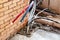 Water pipes corrugated in red and blue. Plumbing system in the floor. Pipe laying on the floor of the house