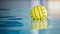 Water polo, sports and ball on swimming pool surface for game, competition and practice for match. Aquatic sport