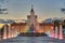 Water Pool of Stone Flower Fountain in Spring Twilight