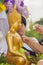 Water pouring and Gilded Buddha statue in Songkran festival trad