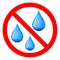 Water is prohibited. No water drop icon. Stop water drop icon