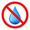 Water is prohibited. No water drop icon. Stop water drop icon