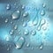 Water rain drops or condensation over blurred background beyond the window realistic transparent 3d vector illustration, easy to