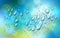 Water rain drops or condensation over blurred green and blue nature background beyond the window, realistic transparent 3d vector