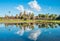 Water reflection of Angkor Wat temple in Cambodia