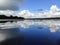 Water and reflection with clear blue sky