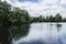 Water reflections clouds trees