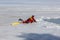 Water rescue exercises in winter on a frozen lake in a hole, Krakow, Poland