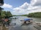 Water river green forest boat