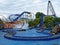 Water roller coaster pool and tracks in operation