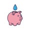 Water saving concept. Drop falling into piggy bank isolated  vector illustration