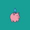 Water saving concept. Drop falling into piggy bank vector illustration