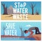 Water scarcity posters set, thirsty man in the desert drinks from pond or puddle, flat vector illustration.