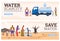Water scarcity web banners set, people in queue waiting for drinking water, flat vector illustration.