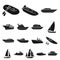 Water and sea transport black icons in set collection for design. A variety of boats and ships vector symbol stock web