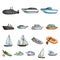 Water and sea transport cartoon icons in set collection for design. A variety of boats and ships vector symbol stock web