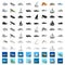 Water and sea transport cartoon icons in set collection for design. A variety of boats and ships vector symbol stock web