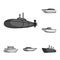 Water and sea transport monochrome icons in set collection for design. A variety of boats and ships vector symbol stock