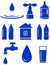 Water set of icon with house, faucet, drop, bottle