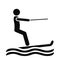 Water skier, black silhouette, vector icon