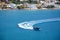 Water skier in Makrigialos bay, Crete.