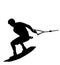 Water skiing vector silhouette illustration isolated on white. Water ski sport. Summer time on beach. Ski acrobat on the sea.
