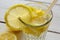 Water with slices of lemon close-up, healthy eating, drinks, diet, detox fortified water